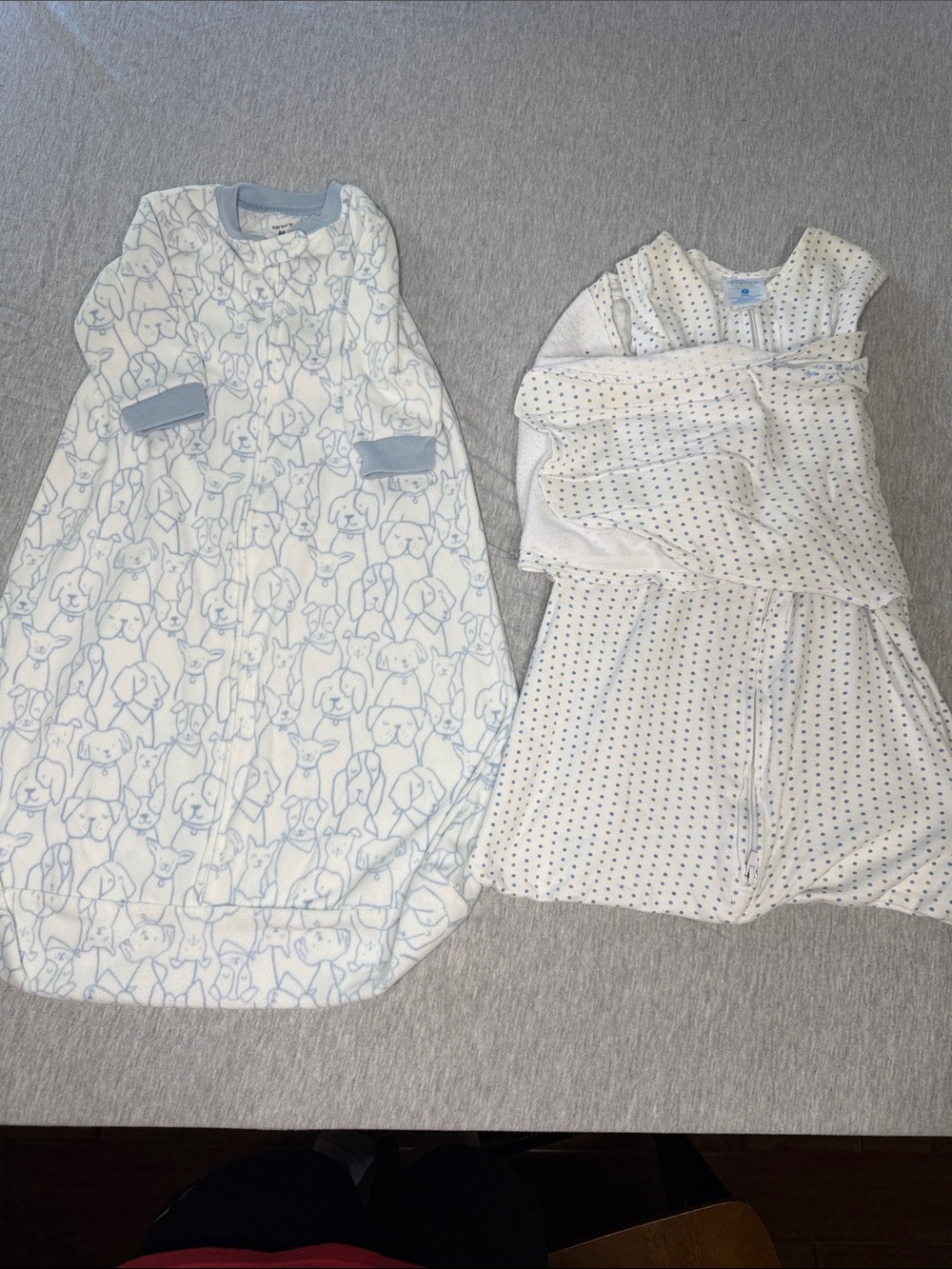 3-6 month sleep sacks- light blue & white sleepwear